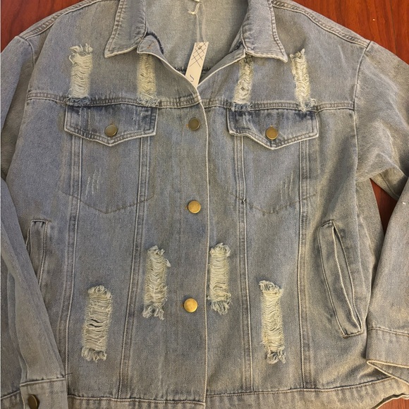 She& Sky distressed light blue denim jeans jacket NWT - Picture 6 of 6